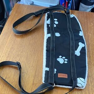Black Pet Sling with Paw and Bone Pattern